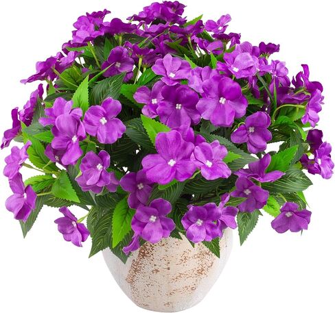 Daynight 4 قطع من زهور Impatiens الاصطناعية للزهور الخارجية المقاومة للأشعة فوق البنفسجية والزهور الحمراء الصناعية Impatiens شجيرات الحرير باقة زهور صناعية لديكور الفناء والحديقة والشرفة (4، أحمر) in Kuwait