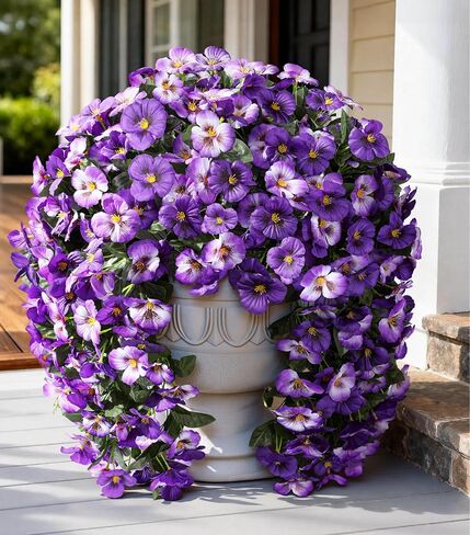 HyeFlora Artificial Flowers for Outdoors, 2pcs Faux Silk Pansies Flowers UV Resistant Fake Hanging Flower Plants for Outside Planters Porch Yard Patio Window Box (Mix Purple) in Saudi Arabia