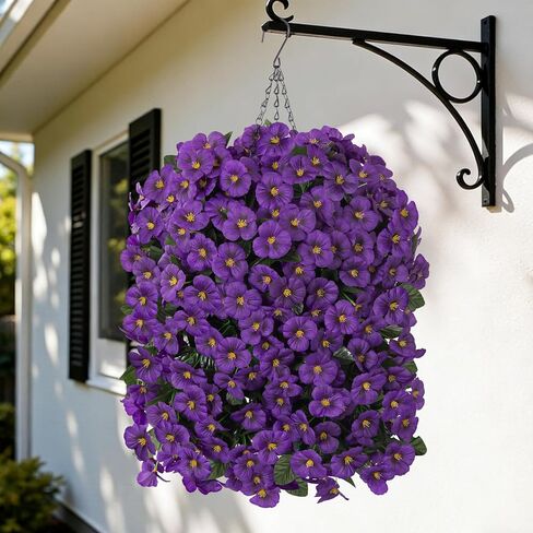 HyeFlora Artificial Flowers for Outdoors, 2pcs Faux Silk Pansies Flowers UV Resistant Fake Hanging Flower Plants for Outside Planters Porch Yard Patio Window Box (Mix Purple) in Saudi Arabia