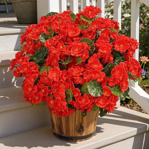 Geraniums Artificial Flowers for Outdoors, UV Resistant, White | Plastic Flowers Look Real Fake Silk Plants for Outside Planter Front Porch Yard Decor Balcony, 6 Bundles in Kuwait