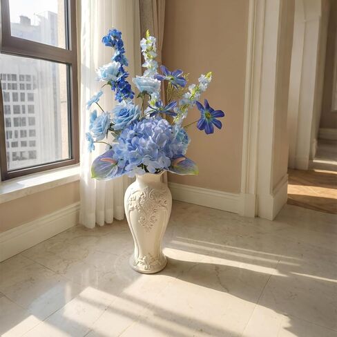 Artificial Flower Bouquet, 35.5" Long Stems Hydrangea, Rose & Larkspur, 8 Stems Realistic Silk Floral Centerpiece, Artificial Flowers for Spring Vase Arrangements, Home Wedding & Patio Table (Blue) in Saudi Arabia