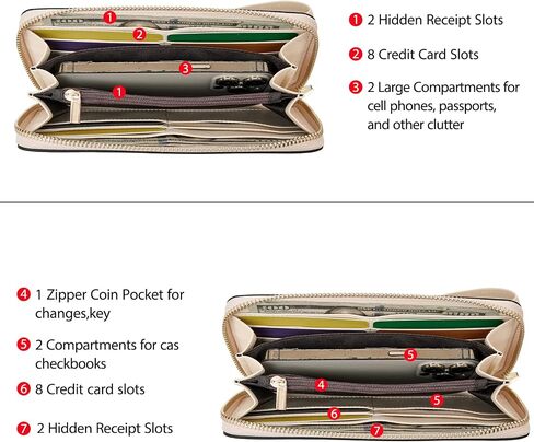 FOXLOVER Wallets for Women RFID Blocking Embroidery Leather Women's Wallet Zip Wristlet Clutch(Apricot) in Saudi Arabia