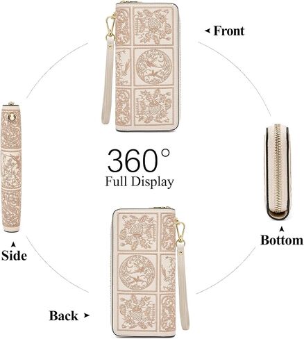 FOXLOVER Wallets for Women RFID Blocking Embroidery Leather Women's Wallet Zip Wristlet Clutch(Apricot) in Saudi Arabia