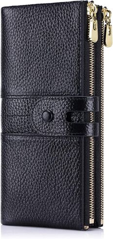 Large Capacity Wallets for Women Soft Leather RFID Blocking Long Wallet Ladies Bifold Clutch Purse Credit Card Holder with Double Zipper Pocket ID Window,Black in Saudi Arabia