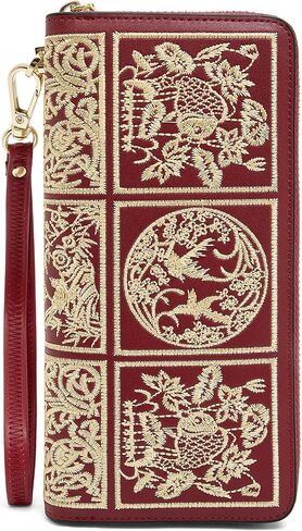 FOXLOVER Wallets for Women RFID Blocking Embroidery Leather Women's Wallet Zip Wristlet Clutch(Apricot) in Saudi Arabia