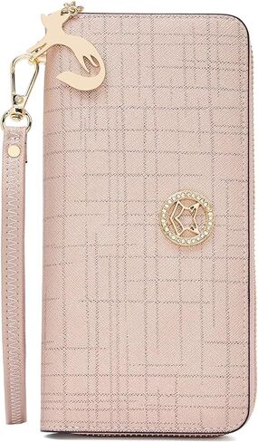 FOXLOVER Wallets for Women RFID Blocking Embroidery Leather Women's Wallet Zip Wristlet Clutch(Apricot) in Saudi Arabia