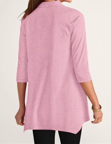 Poetsky 3/4 Sleeve Tunic Tops for Women for Leggings Lapel V Neck Buttons Shirts Hi Lo Long Blouses Shirts Dressy Casual in Kuwait