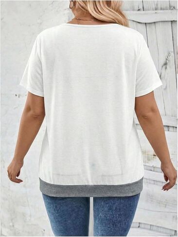 SOLY HUX Women's Plus Size T Shirts V Neck Short Sleeve Tunic Tops Side Button Casual Tees in Kuwait