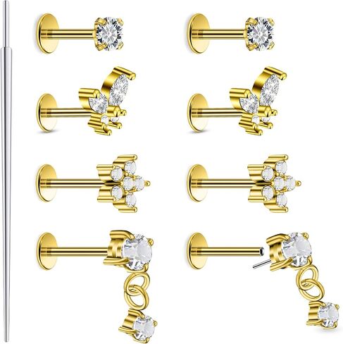 20G 18G 16G Threadless Flat Back Earrings Nose Studs 316L Surgical Steel Tragus Forward Helix Conch Cartilage Lobe Earrings Stud Medusa Labret Monroe Lip Ring Piercing Jewelry For Women Men in Kuwait