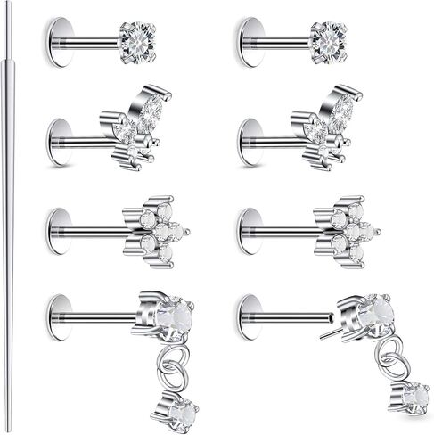 20G 18G 16G Threadless Flat Back Earrings Nose Studs 316L Surgical Steel Tragus Forward Helix Conch Cartilage Lobe Earrings Stud Medusa Labret Monroe Lip Ring Piercing Jewelry For Women Men in Kuwait