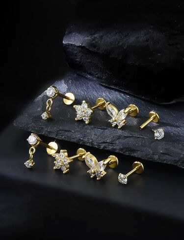 20G 18G 16G Threadless Flat Back Earrings Nose Studs 316L Surgical Steel Tragus Forward Helix Conch Cartilage Lobe Earrings Stud Medusa Labret Monroe Lip Ring Piercing Jewelry For Women Men in Kuwait