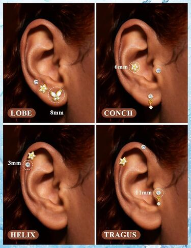 20G 18G 16G Threadless Flat Back Earrings Nose Studs 316L Surgical Steel Tragus Forward Helix Conch Cartilage Lobe Earrings Stud Medusa Labret Monroe Lip Ring Piercing Jewelry For Women Men in Kuwait