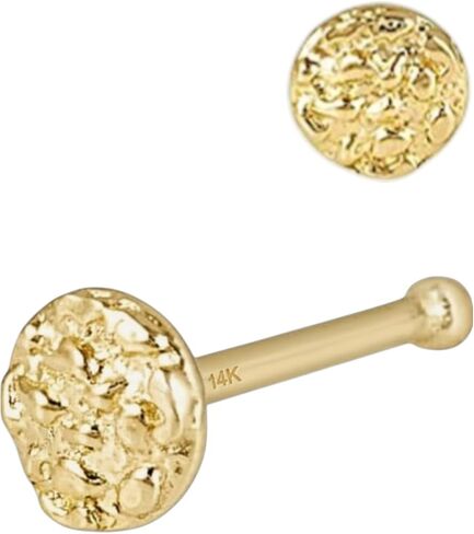 OROFELIZ Nugget Nose Stud 14K Gold Round Shape 22 Gauge with Bone End 3mm Unisex Men's Women's Nostril Piercing Stud in Kuwait