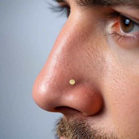 OROFELIZ Nugget Nose Stud 14K Gold Round Shape 22 Gauge with Bone End 3mm Unisex Men's Women's Nostril Piercing Stud in Kuwait