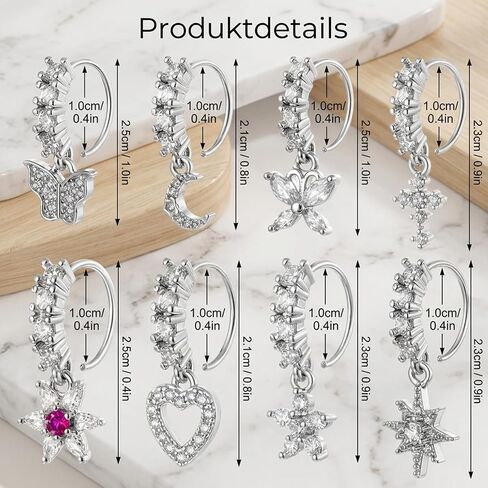 8 Pack Dangle Nose Ring, Dangling Nose Ring, Variety Set for Daily Wear and Special Occasions, Hypoallergenic Stainless Steel Body Jewelry with Secure Closure in Saudi Arabia