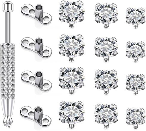 14G CZ Dermal Tops 316L Surgical Steel Internally Threaded Cubic Zirconia Silver Base Dermal Anchor Tops Dermal Piercing Dermal Kit Piercing Jewelry CZ Size 2mm 3mm 4mm in Saudi Arabia