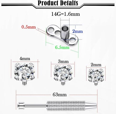 14G CZ Dermal Tops 316L Surgical Steel Internally Threaded Cubic Zirconia Silver Base Dermal Anchor Tops Dermal Piercing Dermal Kit Piercing Jewelry CZ Size 2mm 3mm 4mm in Saudi Arabia
