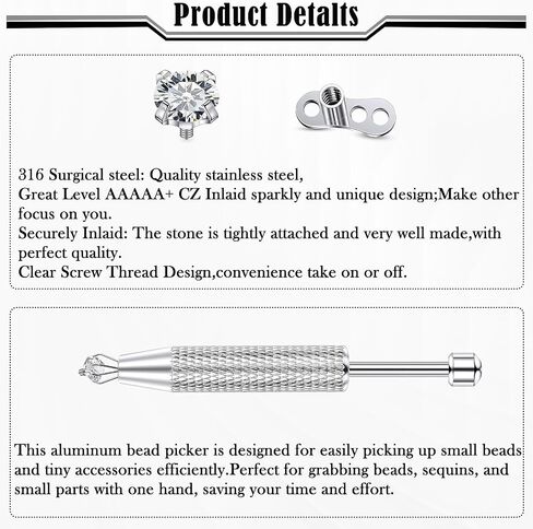 14G CZ Dermal Tops 316L Surgical Steel Internally Threaded Cubic Zirconia Silver Base Dermal Anchor Tops Dermal Piercing Dermal Kit Piercing Jewelry CZ Size 2mm 3mm 4mm in Saudi Arabia