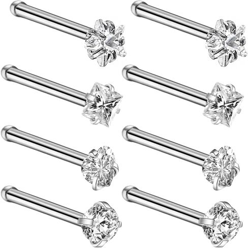 8pcs 316L Surgical Steel Nose Piercings Jewelry 20G Nose Rings Studs For Women, 3mm CZ & Opal Nose Ring Noses Studs 20 Gauge Noses Screw Stud in Saudi Arabia