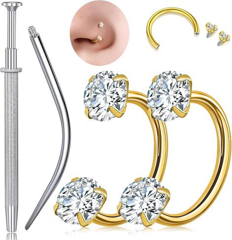 G23 Titanium Horseshoe Nose Ring 18G, 2 Pcs Double Gem Nose Ring for Women, 6mm 7mm 8mm Hypoallergenic Horseshoe Nose Rings Helix Tragus Earring Hoops Labret Lip Piercing Jewelry in Saudi Arabia