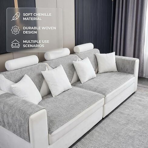 Sofa Arm Covers, Couch Arm Covers,Waterproof Armrest Cover for Sofa, 2pcs Chair Armrest Cover Non-Slip Armchair Slipcovers for Sofa Couch, Headrest Cover, (Light Grey, 24" x 20"-2 pcs) in Saudi Arabia