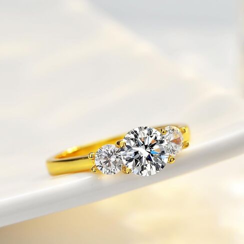 14K Yellow Gold Three-Stone Diamond Engagement Ring, Luxurious 1.6 Carat VVS1 D-Color Design, Celebrating a Unique and Personal Love Story in Kuwait