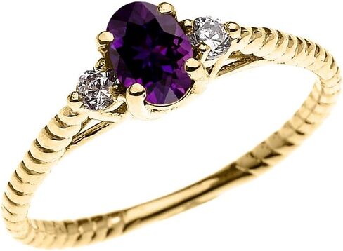 10k Yellow Gold Dainty Amethyst Solitaire Rope Design Engagement/Promise Ring in Saudi Arabia