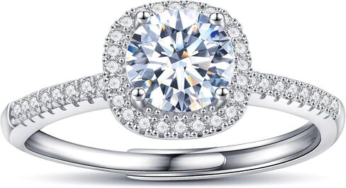 Moissanite Rings for Women - Engagement Ring 925 Sterling Silver 18k White Gold Plated 2CT Adjustable D Color VVS1 Clarity Anniversary Ring in Saudi Arabia