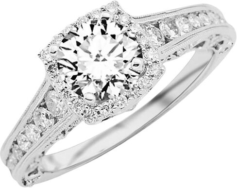 خاتم خطوبة من الذهب الأبيض عيار 14 قيراط 2.75 قيراط من LAB GROWN DIAMOND Vintage Halo Style، خاتم خطوبة من الألماس الدائري اللامع Milgrain (لون G-H VS2-SI1 وضوح 2 قيراط مركزي) in Kuwait