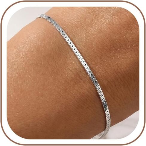 925 Sterling Silver Curb Chain Bracelet for Women - Solid Italian Diamond Cut Adjustable Dainty Silver Bracelet, 6.5-8 Inches Hypoallergenic Sleek Minimalist Jewelry in Saudi Arabia