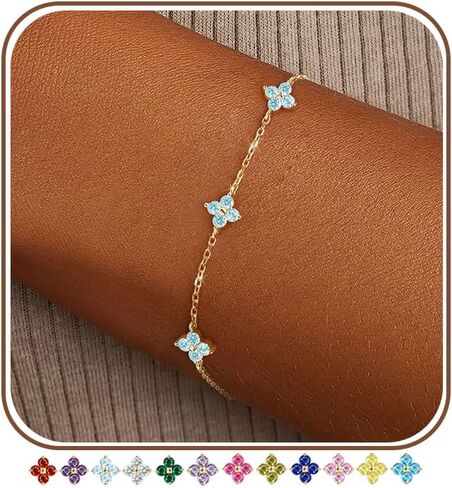 Clover Birthstone Gold Bracelets for Women Trendy Non Tarnish Dainty 14K Gold Plated Stackable Cute Charm Friendship Bracelet Stack Wedding Prom Gold Jewelry Birthday Gift for Best Friend in Saudi Arabia