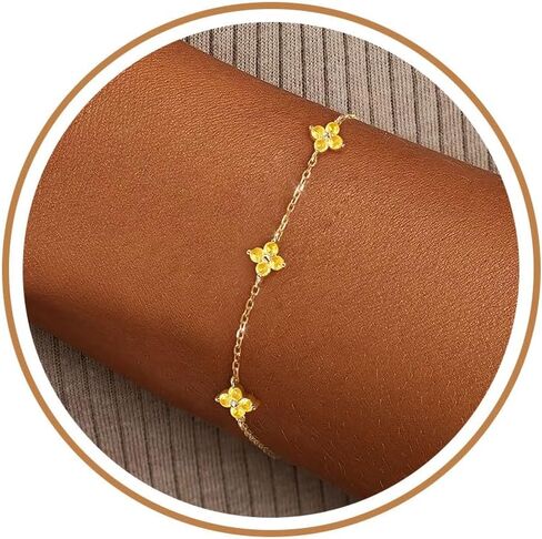 Clover Birthstone Gold Bracelets for Women Trendy Non Tarnish Dainty 14K Gold Plated Stackable Cute Charm Friendship Bracelet Stack Wedding Prom Gold Jewelry Birthday Gift for Best Friend in Kuwait