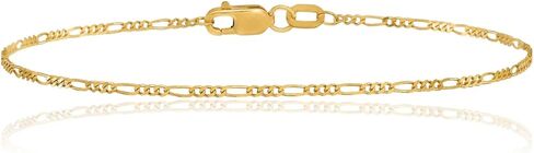 IceCarats 14K Solid Yellow Gold 1.25mm Dainty Figaro Chain Link Bracelet Polished in Saudi Arabia