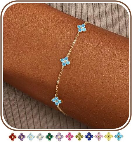 Clover Birthstone Gold Bracelets for Women Trendy Non Tarnish Dainty 14K Gold Plated Stackable Cute Charm Friendship Bracelet Stack Wedding Prom Gold Jewelry Birthday Gift for Best Friend in Kuwait