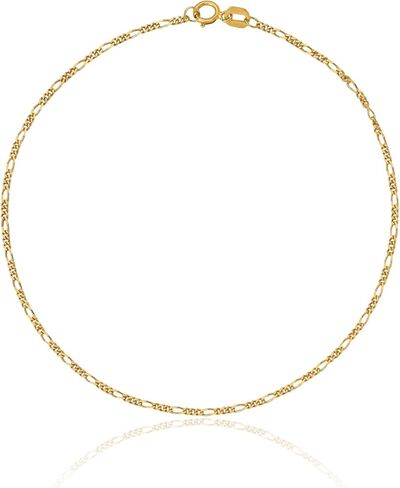 IceCarats 14K Solid Yellow Gold 1.25mm Dainty Figaro Chain Link Bracelet Polished in Saudi Arabia