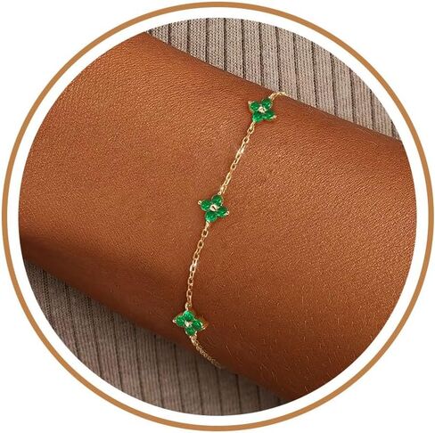 Clover Birthstone Gold Bracelets for Women Trendy Non Tarnish Dainty 14K Gold Plated Stackable Cute Charm Friendship Bracelet Stack Wedding Prom Gold Jewelry Birthday Gift for Best Friend in Kuwait