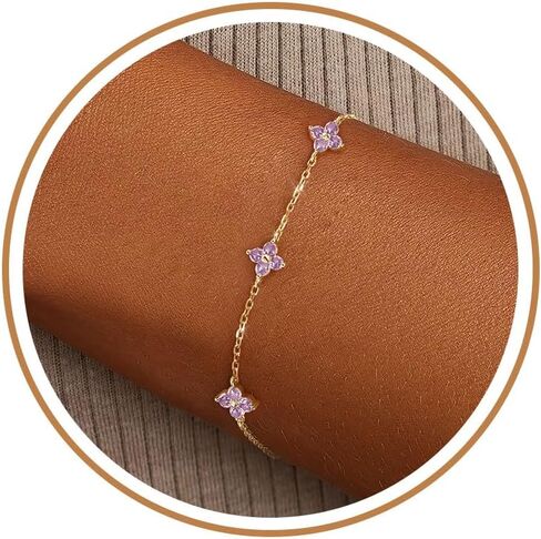Clover Birthstone Gold Bracelets for Women Trendy Non Tarnish Dainty 14K Gold Plated Stackable Cute Charm Friendship Bracelet Stack Wedding Prom Gold Jewelry Birthday Gift for Best Friend in Kuwait