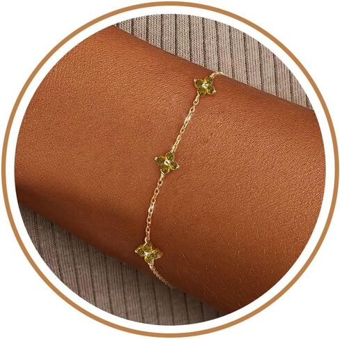 Clover Birthstone Gold Bracelets for Women Trendy Non Tarnish Dainty 14K Gold Plated Stackable Cute Charm Friendship Bracelet Stack Wedding Prom Gold Jewelry Birthday Gift for Best Friend in Kuwait