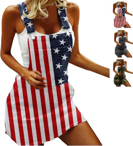 American Flag Overalls Women 4Th Of July Outfits Pride Usa Red White And Blue Patriotic Romper Denim Bibs Plus Size in Kuwait