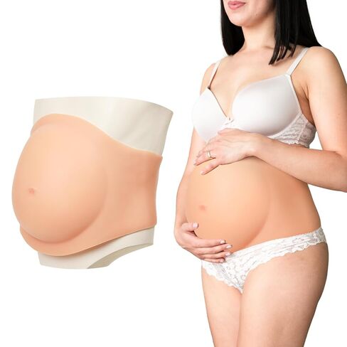 Silicone Pregnant Belly Artificial Realistic Skin Cotton Filled Fake pregnancy Belly Prop Baby Bump Lightweight For Performance Maternity Party Costume Props (White,4-6 Month) in Kuwait