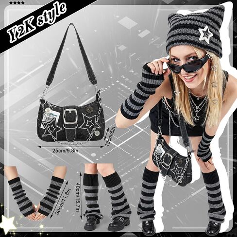Kenning Y2k Accessories Set Included Leg and Arm Warmers, Star Bag, Cat Ear Hat, Y2k Layered Bracelet Necklace, Hip Hop Pants Chain, Sunglasses, Star Hair Clip, Earrings Vintage Jewelry for Women in Saudi Arabia