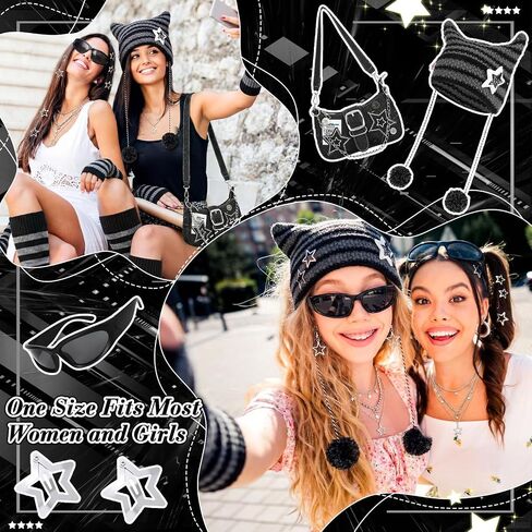 Kenning Y2k Accessories Set Included Leg and Arm Warmers, Star Bag, Cat Ear Hat, Y2k Layered Bracelet Necklace, Hip Hop Pants Chain, Sunglasses, Star Hair Clip, Earrings Vintage Jewelry for Women in Saudi Arabia