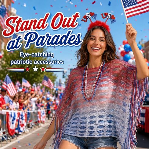250 Anniversary USA Costumes Patriotic 4th of July Outfits for Women Set Red White and Blue Accessories with Cape Ruana Shawl Headband Beaded Necklaces Americana Festival Apparel in Saudi Arabia