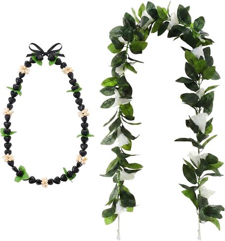 Yinder 2 Pcs Hawaiian Graduation Leis, 63" Maile and White Tuberose Necklace Lei, 32" Black Kukui Nut Leis 2026 Grad Gift for High School College Women Men Hawaiian Luau Aloha Summer Party Favors in Kuwait