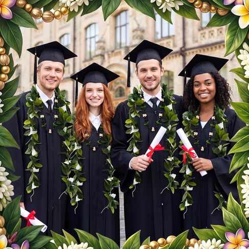 Yinder 2 Pcs Hawaiian Graduation Leis, 63" Maile and White Tuberose Necklace Lei, 32" Black Kukui Nut Leis 2026 Grad Gift for High School College Women Men Hawaiian Luau Aloha Summer Party Favors in Kuwait
