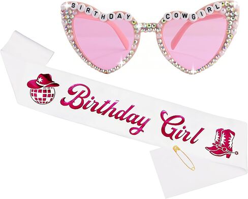 Cowgirl Birthday Sash and Heart Sunglasses Disco Cowgirl Birthday Party Decorations Hot Pink Birthday Sash Western Birthday Party Decorations Birthday Gifts for Women Party Favors in Saudi Arabia