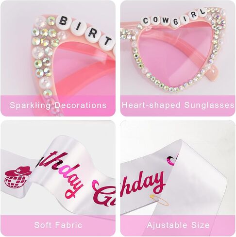 Cowgirl Birthday Sash and Heart Sunglasses Disco Cowgirl Birthday Party Decorations Hot Pink Birthday Sash Western Birthday Party Decorations Birthday Gifts for Women Party Favors in Saudi Arabia