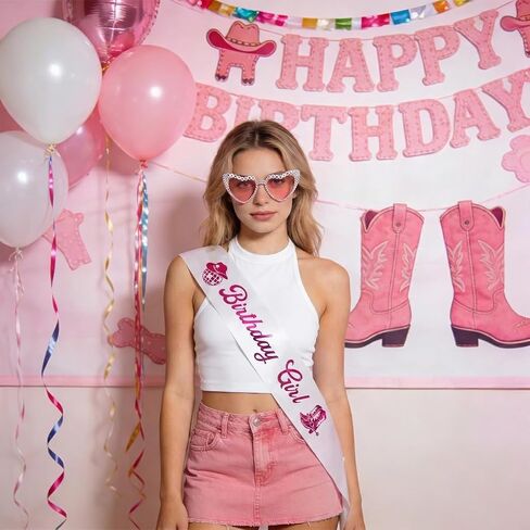 Cowgirl Birthday Sash and Heart Sunglasses Disco Cowgirl Birthday Party Decorations Hot Pink Birthday Sash Western Birthday Party Decorations Birthday Gifts for Women Party Favors in Saudi Arabia