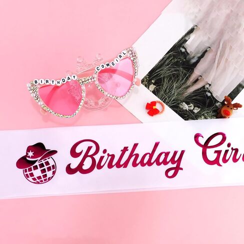 Cowgirl Birthday Sash and Heart Sunglasses Disco Cowgirl Birthday Party Decorations Hot Pink Birthday Sash Western Birthday Party Decorations Birthday Gifts for Women Party Favors in Saudi Arabia
