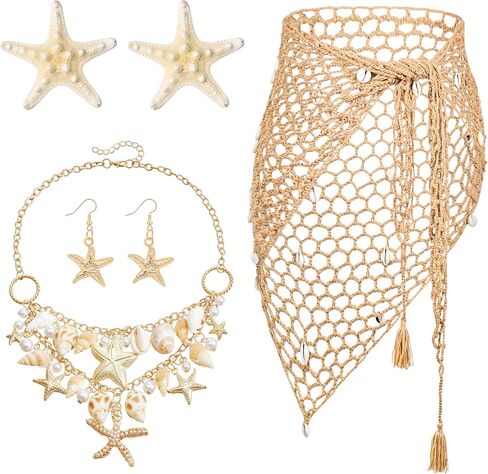 Mermaid Costume Women, Mermaid Costume Accessories Crochet Skirt Mermaids Jewelry Set for Summer Beach Party Halloween in Saudi Arabia